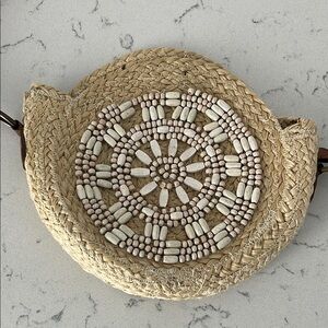 Sonoma Woven Straw Crossbody Bag with Beaded Design